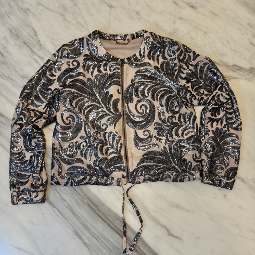 Nude off-white, almost pink chiffon / silk Semi sheer jacket by Capulet